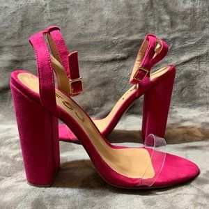 Pink Open Toe Stiletto Heel Ankle Strap Sandals